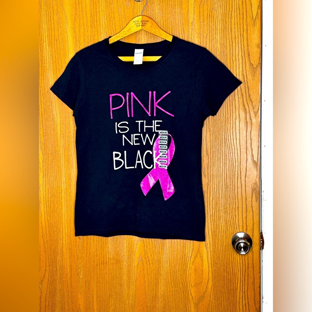 Breast Cancer Awareness Women's Shirt Pink Is The New‎ Black Sz M